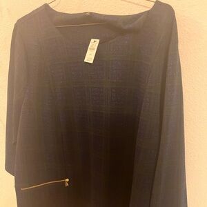 Navy Plaid  top with Gold Zipper Accent